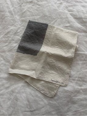 Lee Ufan Art Cotton Gray and White Handkerchief Scarf